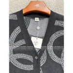 Hermes 2025 Fall/Winter Collection 🍊 Crystal Button V-Neck Jacquard (with Silk) Wool Knit Cardigan for Women - Image 11