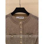 SELF-PORTRAIT Rich Girl's Private Wardrobe 2025 Early Fall Collection Gold-Thread Round Neck Metal Button Chain Belt ⛓️ Flounce Sleeve Pullover Top - Image 13