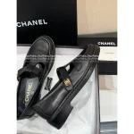 Chanel 2025 Fall/Winter Collection 🌈 Cut-Out Silver Buckle Logo Genuine Leather Loafers / Women's Shoes - 4 Colors Available - Image 3