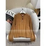 Loewe 2025 Early Fall/Winter Collection 🤎 Yang Mi Same Style Cut-Out V-Neck Button Crochet Knit Wool Sweater for Women - Image 9