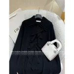 Dior 2025 Fall/Winter Collection 🖤 Pleated Lapel Ruffle Hem Imported Wool 🦙 Knit Dress for Women - Image 4