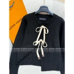 Louis Vuitton 2025 Early Fall/Winter Collection Imported 100% Cashmere Fabric Tie-Waist Genuine Leather Logo Bow Cardigan Sweater - Image 5