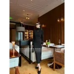 Loewe 2025 Early Fall Collection 🖤 Metal Logo Mock Neck Slim-Fit Slit Detail Dress / Maxi Dress - Image 7