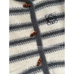 Loewe 2025 Early Fall Collection 🆕 Round Neck Striped Embroidery Toggle Button Pocket Wool Sweater 🐑 Cardigan for Women - Image 4