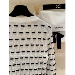Chanel Girly Aesthetic ~ Bow Detail 🎀 2025 Fall/Winter Collection 3D Jacquard Round Neck Striped Wool 🦙 Knit Short Sleeve / Pullover Sweater - Image 15