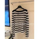 Dior 2025 Fall Collection 🔍 Black-White Colorblock Pleated Ruffle Fringe Sheer Blouse (with Lining) - Image 5