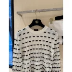 Chanel Girly Aesthetic ~ Bow Detail 🎀 2025 Fall/Winter Collection 3D Jacquard Round Neck Striped Wool 🦙 Knit Short Sleeve / Pullover Sweater - Image 14