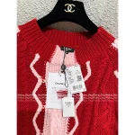 Chanel 2025 Fall/Winter Runway Collection ♥️ Color-Block Red Tone Round Neck Crystal Embellished Knit Dress - 100% Imported Wool - Image 10