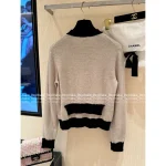 Chanel 2025 Fall/Winter Collection 🔍 Patchwork False Two-Piece Design Color-Block Bow Crystal Button 🐑 Round Neck Cashmere Knit Cardigan for Women - Image 10