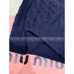 miumiu 2025 Early Fall/Winter Collection 💙 V-Neck Letter Logo Cable & Crochet 100% Wool Knit Sweater - Image 6