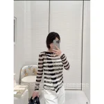 Dior 2025 Fall Collection 🔍 Black-White Colorblock Pleated Ruffle Fringe Sheer Blouse (with Lining) - Image 3