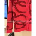 Hermes 2025 Fall/Winter Collection 🍊 Crystal Button V-Neck Jacquard (with Silk) Wool Knit Cardigan for Women - Image 15
