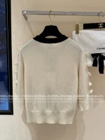 Chanel 2025 Fall/Winter Collection 🤍 100% Kashmir Cashmere Handmade Bow 🎀 Color-Block Pocket Knit Cardigan - Image 24