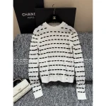 Chanel Girly Aesthetic ~ Bow Detail 🎀 2025 Fall/Winter Collection 3D Jacquard Round Neck Striped Wool 🦙 Knit Short Sleeve / Pullover Sweater - Image 12