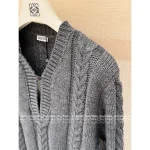 Loewe 2025 Early Fall/Winter Collection 🤎 Yang Mi Same Style Cut-Out V-Neck Button Crochet Knit Wool Sweater for Women - Image 14