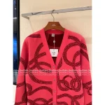 Hermes 2025 Fall/Winter Collection 🍊 Crystal Button V-Neck Jacquard (with Silk) Wool Knit Cardigan for Women - Image 14
