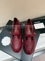 Chanel 2025 Fall/Winter Collection 🌈 Cut-Out Silver Buckle Logo Genuine Leather Loafers / Women's Shoes - 4 Colors Available - Image 15