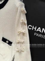 Chanel 2025 Fall/Winter Collection 🤍 100% Kashmir Cashmere Handmade Bow 🎀 Color-Block Pocket Knit Cardigan - Image 16