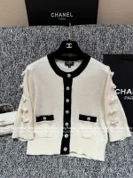 Chanel 2025 Fall/Winter Collection 🤍 100% Kashmir Cashmere Handmade Bow 🎀 Color-Block Pocket Knit Cardigan - Image 15