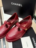 Chanel 2025 Fall/Winter Collection 🌈 Cut-Out Silver Buckle Logo Genuine Leather Loafers / Women's Shoes - 4 Colors Available - Image 31
