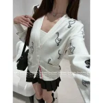 THOM BROWNE 2025 Early Fall Collection 🦢 Goose Jacquard Logo White V-Neck Knit Cardigan for Women - Premium Wool Blend - Image 5