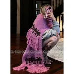 CHROME HEARTS 2025 Fall/Winter Collection ✝️ Heavyweight Genuine Leather Cross Logo Fringe Oversized Scarf - Unisex - Image 2