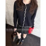 THOM BROWNE 2025 Fall/Winter Collection 👧 Retro Wave Trim Color-Block Minimalist Staple 100% Wool Knit Cardigan for Women - Image 2