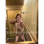 miumiu 2025 Early Fall/Winter Collection 🤎 Brown Plaid Lapel Shearling Jacket Pocket Coat for Women - Warm & Comfortable - Image 6
