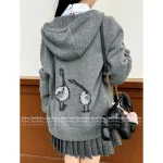 THOM BROWNE 2025 Early Fall/Winter Collection 🆕 Back Goose 🦢 Jacquard Pattern Hooded Knit Cardigan 100% Wool - Image 10