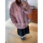 miumiu 2025 Early Fall Collection 🎀 Vintage Wash Cherry Blossom Pink Lapel Letter Logo Pocket Denim Jacket