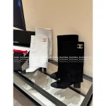 Chanel 2025 Fall/Winter Collection 👢 Crystal Logo Wide-Calf Leather Knee-High Boots for Women - Slimming & Leg-Lengthening