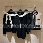 Chanel Dust Bag Included 🎀 2025 Fall/Winter Collection Black-White Colorblock Bow Tie Round Neck Wool Knit Dress for Women