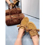 miumiu 2025 Early Fall/Winter Collection 🤎 Suede Fringe Buckle Genuine Leather Loafers for Women - Image 11