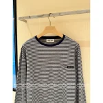 miumiu 2025 Early Fall Collection Round Neck Pocket Striped Logo 100% Cotton Base Layer Long Sleeve - Image 8