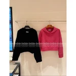 Hermes 2025 Fall/Winter Collection 🍊 Notched Collar Subtle Pattern Cropped 100% Wool Sweater for Women