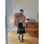 miumiu 2025 Early Fall Collection 🎀 Vintage Wash Cherry Blossom Pink Lapel Letter Logo Pocket Denim Jacket - Image 11