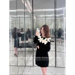 Chanel 2025 Fall/Winter Collection 🎀 Handmade 3D Bow & Floral Embellishment Round Neck Wool Knit Dress