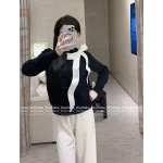 Chanel Dust Bag Included 🎀 2025 Fall/Winter Collection Black-White Colorblock Bow Tie Round Neck Wool Knit Dress for Women - Image 4