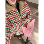 miumiu 2025 Early Fall/Winter Collection 🌈 Rainbow Plaid Fleece Zip-Up Puffer Sherpa Jacket for Women Casual - Image 2