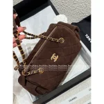 Chanel 2025 Fall/Winter Runway Collection 🐻 Premium Teddy Brown Suede Metal Logo Chain Large Bowling Bag - Image 2