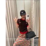 miumiu 2025 Early Fall/Winter Collection ♥️ Colorblock Round Neck Red Jacquard Letter Logo Cable Cashmere Knit Short Sleeve Tee - Image 10
