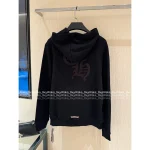 CHROME HEARTS 2025 Early Fall/Winter Collection 🔍 Black Genuine Leather Cross Logo Hoodie 100% Cotton - Image 6