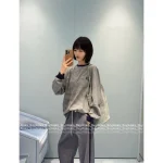 miumiu 2025 Early Fall Collection Round Neck Pocket Striped Logo 100% Cotton Base Layer Long Sleeve - Image 7