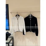 THOM BROWNE 2025 Fall/Winter Collection 👧 Retro Wave Trim Color-Block Minimalist Staple 100% Wool Knit Cardigan for Women