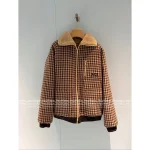 miumiu 2025 Early Fall/Winter Collection 🤎 Brown Plaid Lapel Shearling Jacket Pocket Coat for Women - Warm & Comfortable