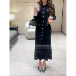 SELF-PORTRAIT 2025 Fall/Winter Collection 🖤 Color-Block Flared Sleeve Slim Elegant Slit Knit Maxi Dress - Image 3