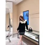 Chanel 2025 Fall/Winter Collection 🎀 Handmade 3D Bow & Floral Embellishment Round Neck Wool Knit Dress - Image 3