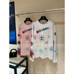 Chanel Fall New Collection Vintage Colorful Print Letter Logo Pullover Long Sleeve Tee 100% Cotton