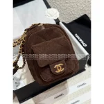 Chanel 2025 Fall/Winter Runway Collection 🐻 Premium Teddy Brown Suede Metal Logo Chain Large Bowling Bag - Image 11