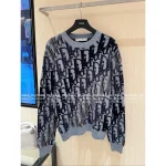 Dior 2025 Fall/Winter Collection 💙 Round Neck Jacquard Letter Logo Blue Pullover Cashmere Wool Sweater